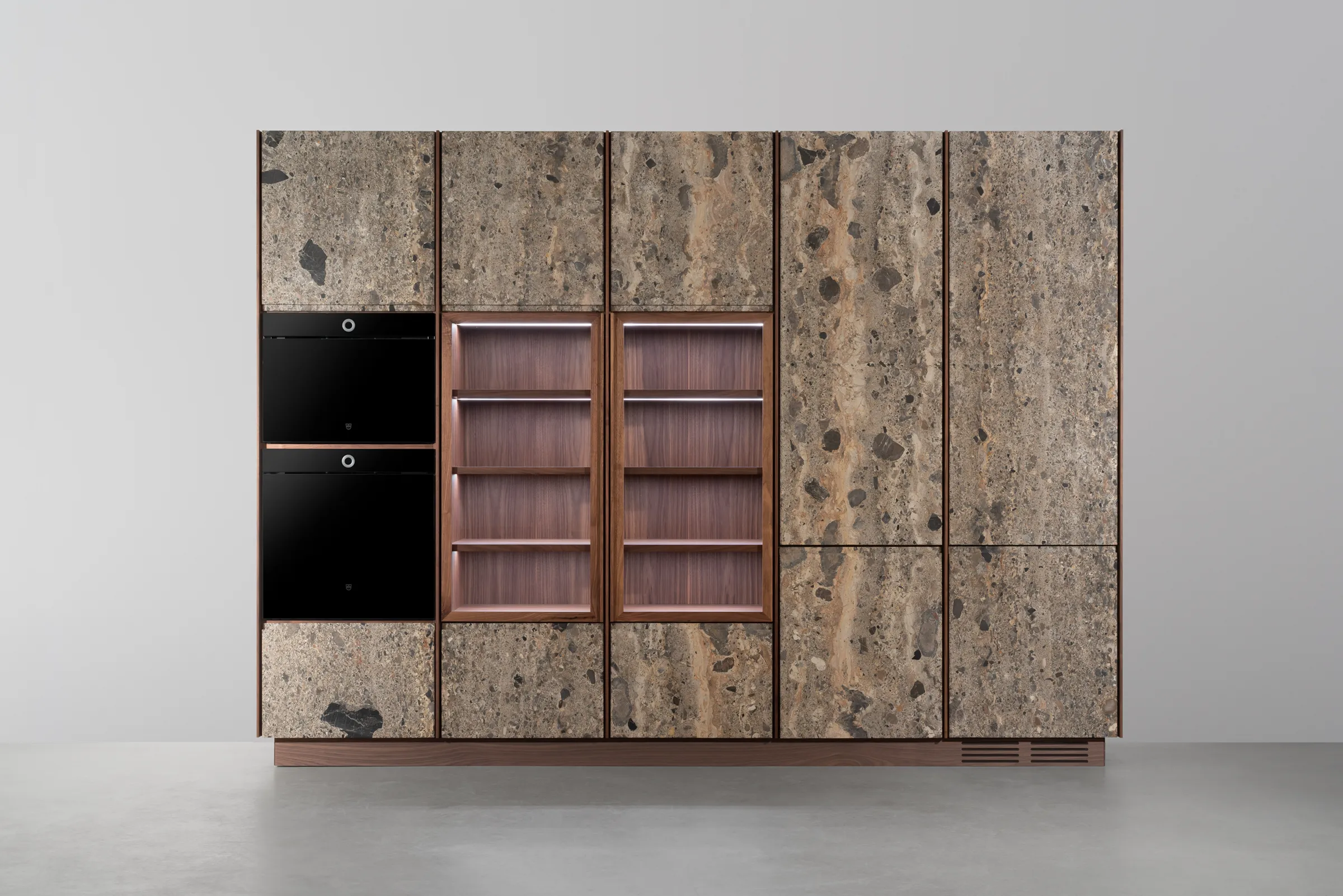 Wood Line — stone and wood storage system, view 1